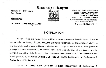 Notification on Formation of CoDETS under DETS, K.U.
